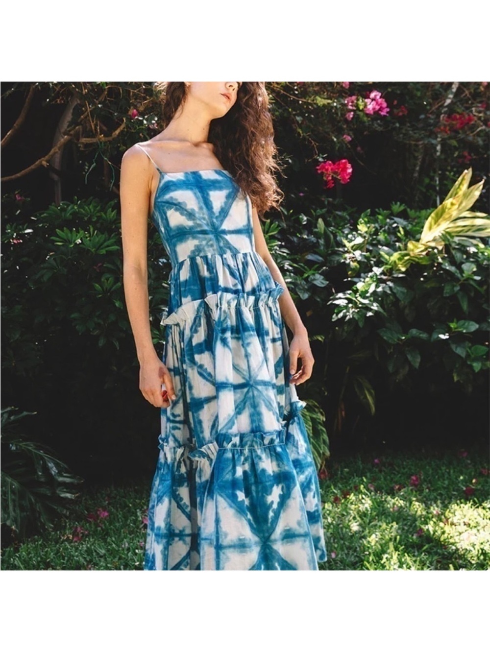 Cara Cara Harbor Island Dress blue ikat tie dye print tie back size medium NWT